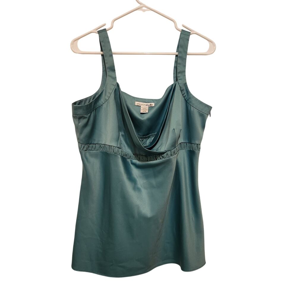 Envision Studio Light Teal Y2K Babydoll Sexy Satin Cami Tank Top Size Large